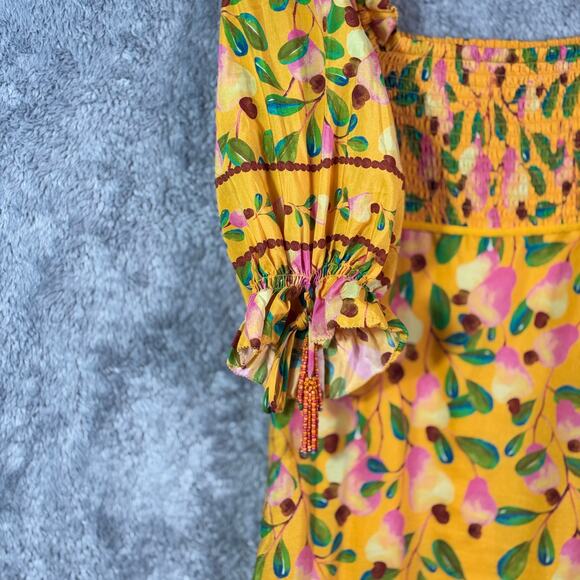 Farm Rio Mini Cashew Short Sleeve Smocked Maxi Dress XS - Picture 6 of 12